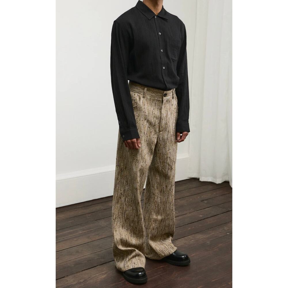 Sefr Pants Men XL Ramon Trouser Fine Summer Tweed Beige Wide Leg Minimalist Work